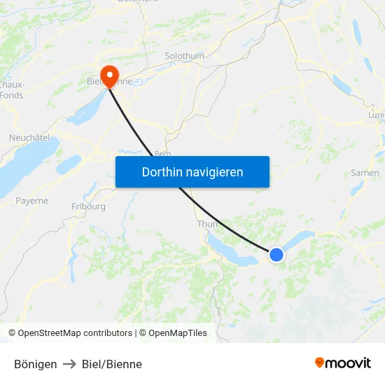 Bönigen to Biel/Bienne map
