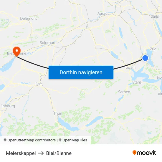 Meierskappel to Biel/Bienne map