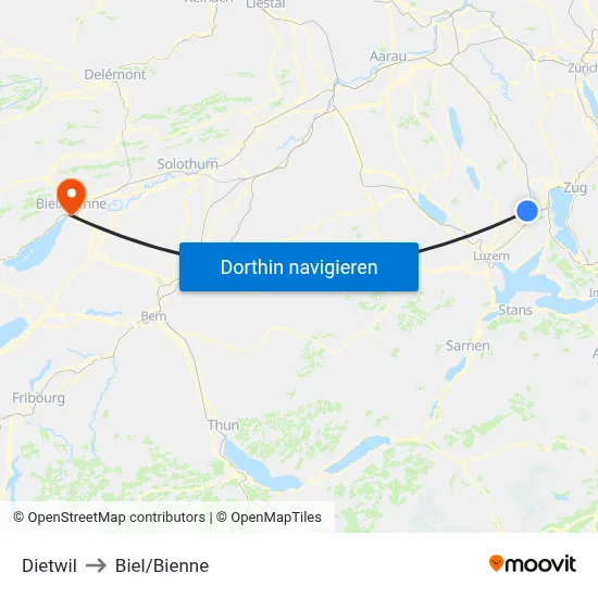Dietwil to Biel/Bienne map