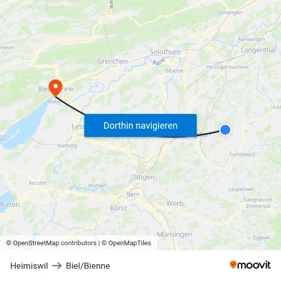 Heimiswil to Biel/Bienne map