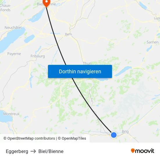Eggerberg to Biel/Bienne map