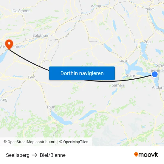 Seelisberg to Biel/Bienne map