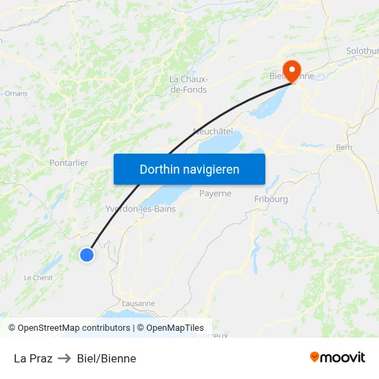 La Praz to Biel/Bienne map