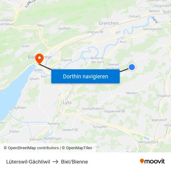 Lüterswil-Gächliwil to Biel/Bienne map