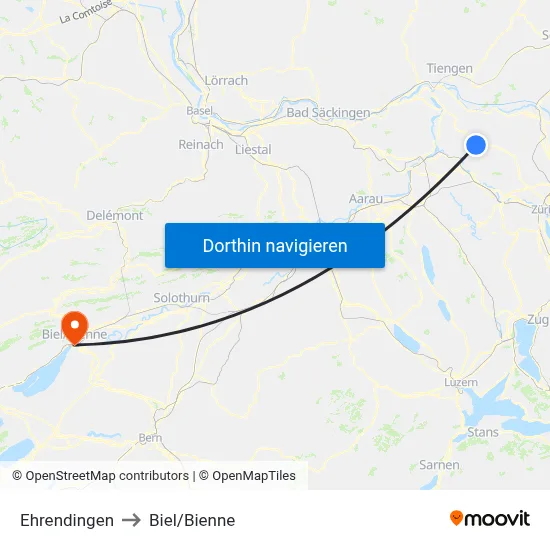 Ehrendingen to Biel/Bienne map