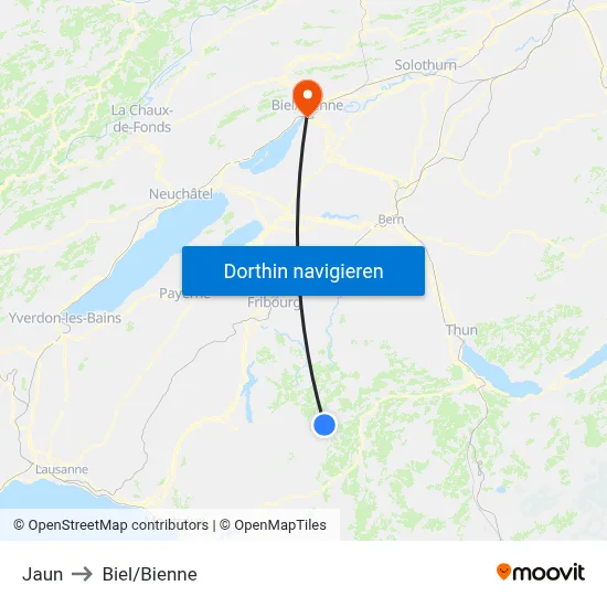 Jaun to Biel/Bienne map