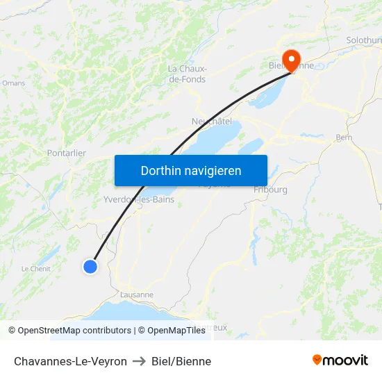 Chavannes-Le-Veyron to Biel/Bienne map