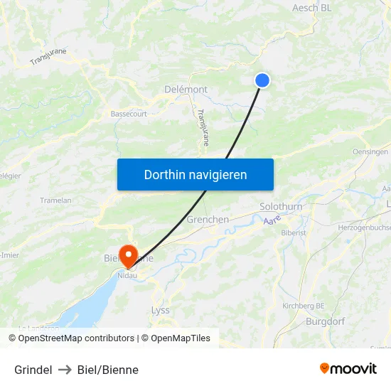 Grindel to Biel/Bienne map