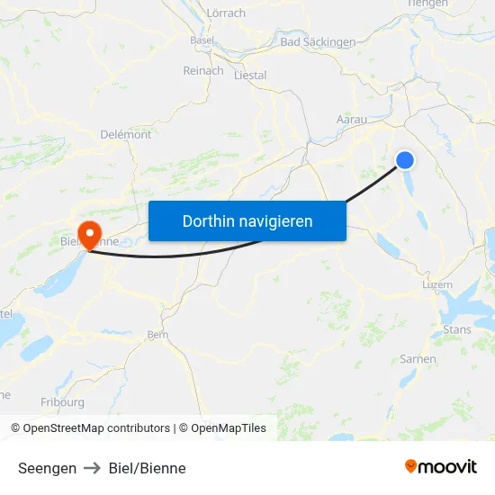 Seengen to Biel/Bienne map
