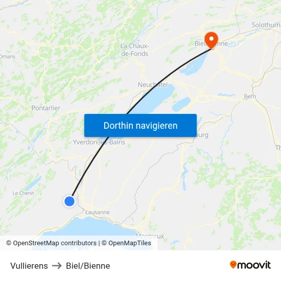 Vullierens to Biel/Bienne map