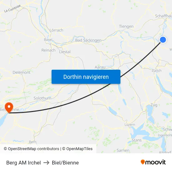 Berg AM Irchel to Biel/Bienne map