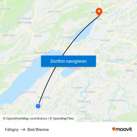 Fétigny to Biel/Bienne map