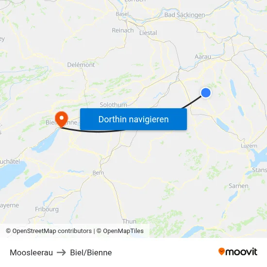 Moosleerau to Biel/Bienne map