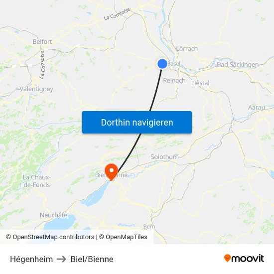 Hégenheim to Biel/Bienne map