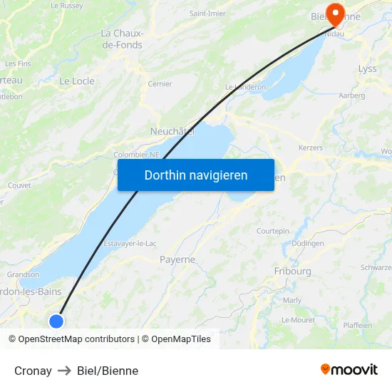 Cronay to Biel/Bienne map