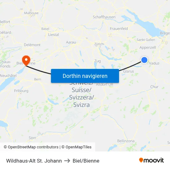 Wildhaus-Alt St. Johann to Biel/Bienne map