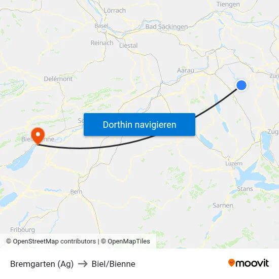 Bremgarten (Ag) to Biel/Bienne map