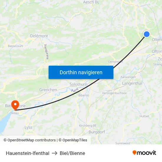 Hauenstein-Ifenthal to Biel/Bienne map
