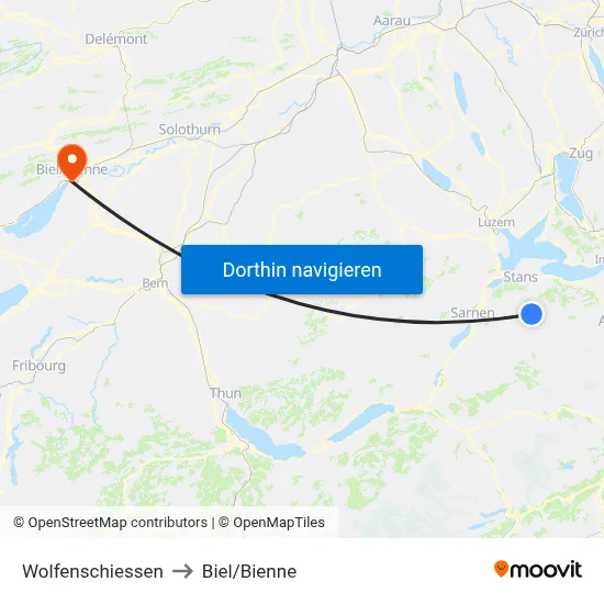 Wolfenschiessen to Biel/Bienne map