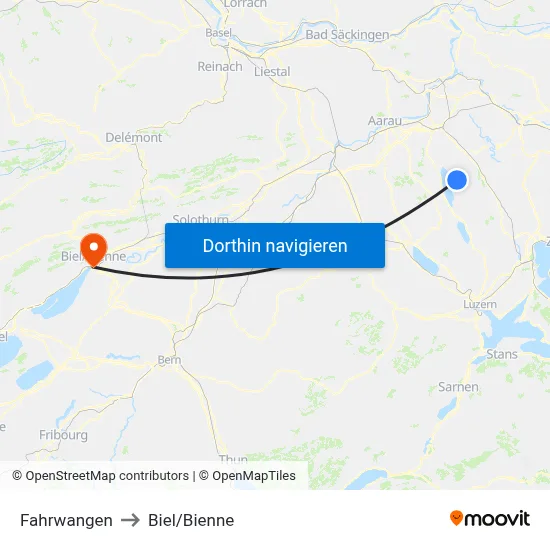 Fahrwangen to Biel/Bienne map