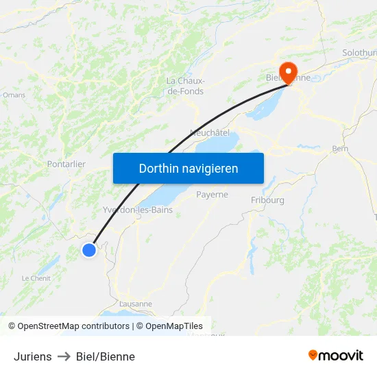 Juriens to Biel/Bienne map