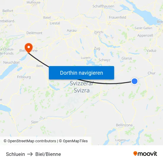 Schluein to Biel/Bienne map