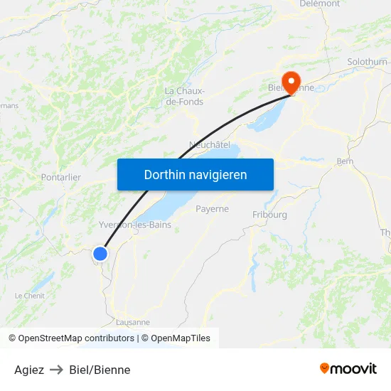 Agiez to Biel/Bienne map