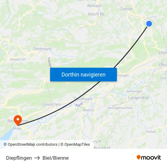 Diepflingen to Biel/Bienne map