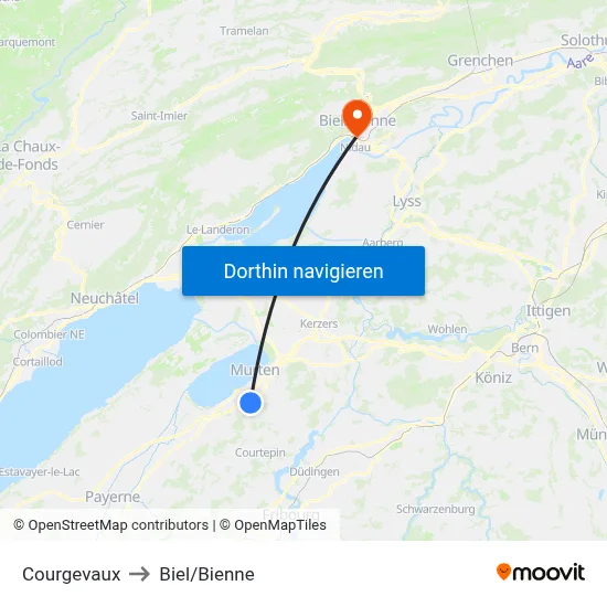 Courgevaux to Biel/Bienne map
