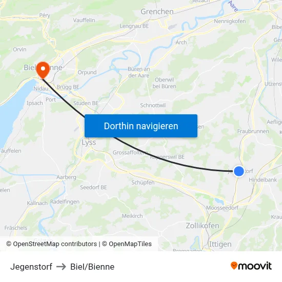 Jegenstorf to Biel/Bienne map