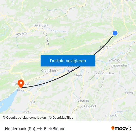 Holderbank (So) to Biel/Bienne map