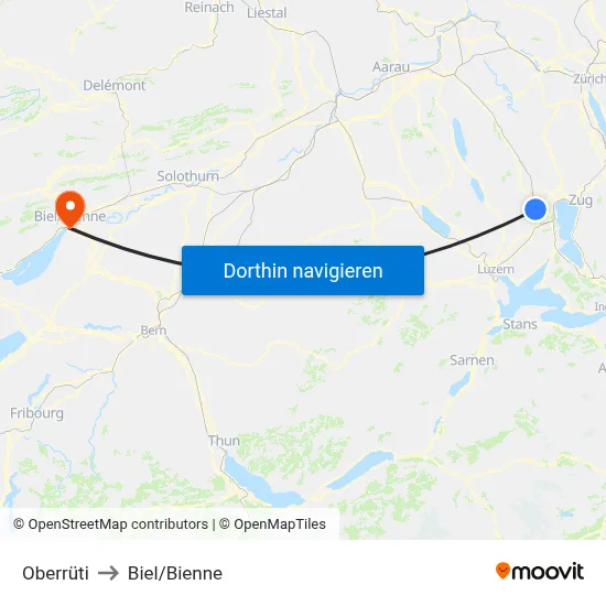 Oberrüti to Biel/Bienne map