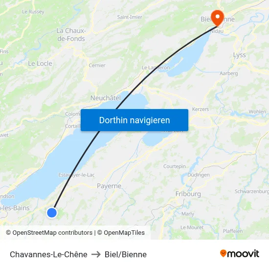 Chavannes-Le-Chêne to Biel/Bienne map