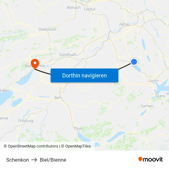 Schenkon to Biel/Bienne map