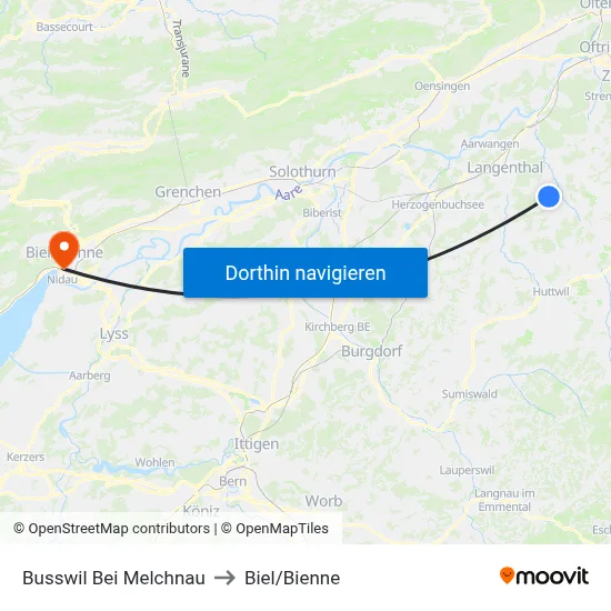 Busswil Bei Melchnau to Biel/Bienne map