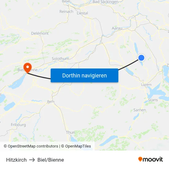 Hitzkirch to Biel/Bienne map