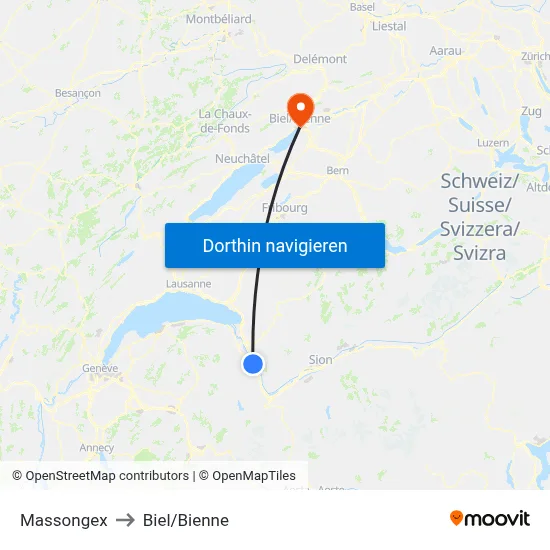 Massongex to Biel/Bienne map