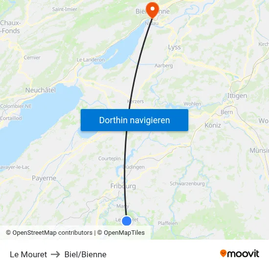 Le Mouret to Biel/Bienne map
