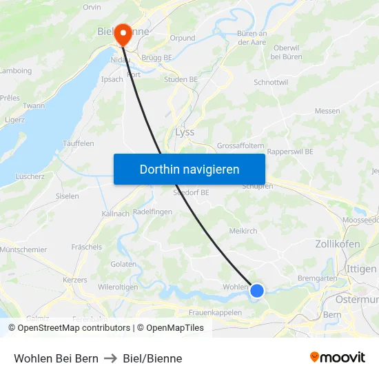 Wohlen Bei Bern to Biel/Bienne map