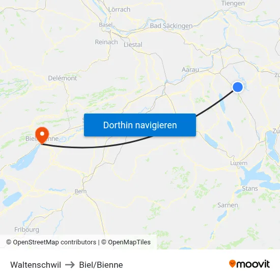 Waltenschwil to Biel/Bienne map
