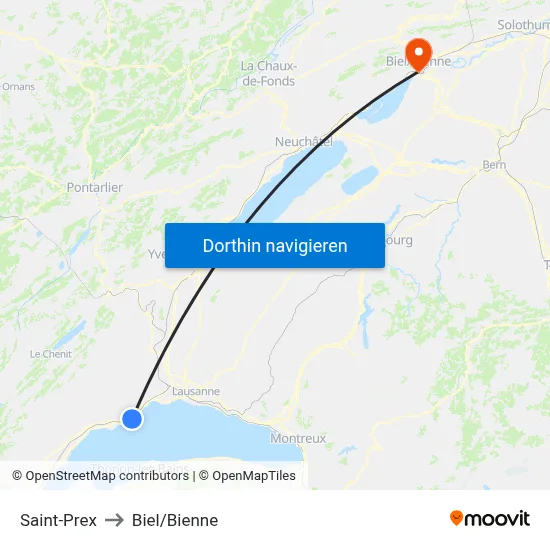 Saint-Prex to Biel/Bienne map