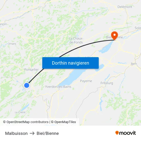 Malbuisson to Biel/Bienne map