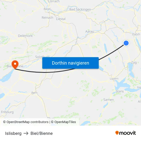 Islisberg to Biel/Bienne map