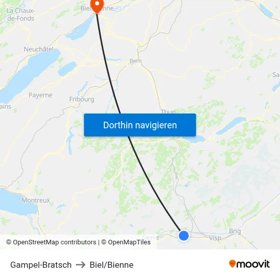 Gampel-Bratsch to Biel/Bienne map