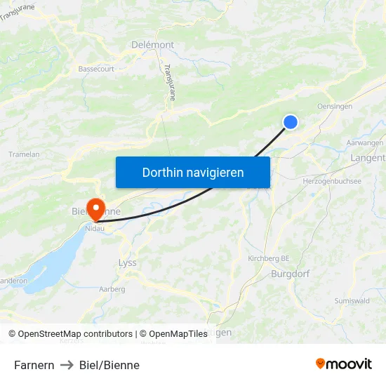 Farnern to Biel/Bienne map