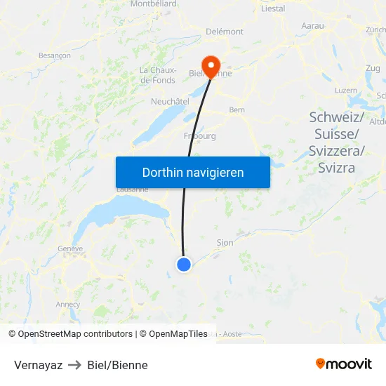 Vernayaz to Biel/Bienne map