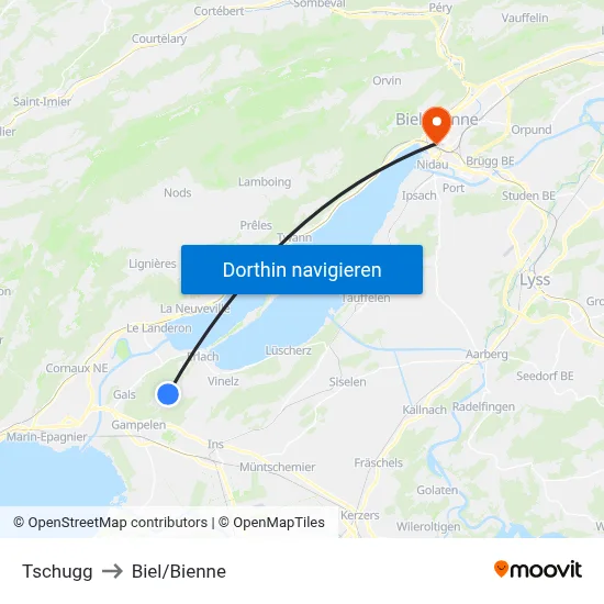 Tschugg to Biel/Bienne map