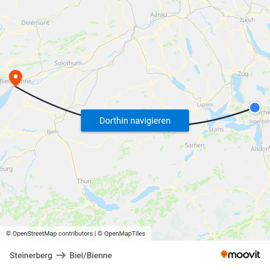 Steinerberg to Biel/Bienne map