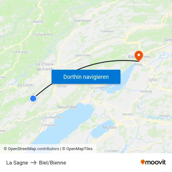 La Sagne to Biel/Bienne map