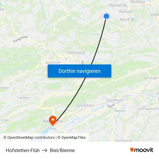 Hofstetten-Flüh to Biel/Bienne map
